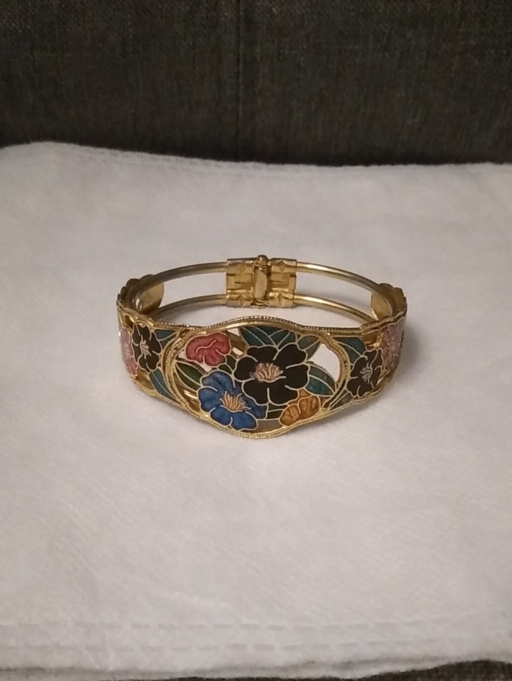 Gold-Tone Multicolor Floral Cloisonné Bracelet - Women Jewelry
